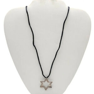 Sterling Silver Star of David Pendant Black Cord Necklace Vintage